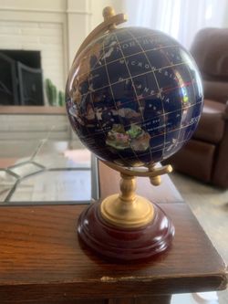 Decorative Gemstone World Globe on Wood Stand