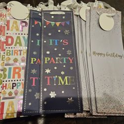 $1 each, 10 wine bottle gift bags $10 several options: birthday/cheer/funny/etc.