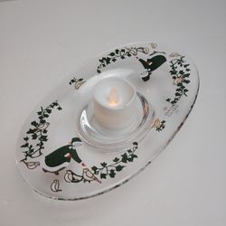 Holmegaard Golden Christmas Votive Candle Stand 2002 Girl Feeding Birds