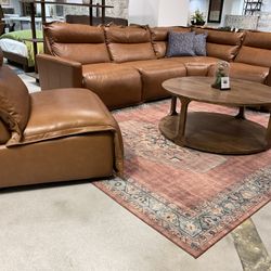 New Vancouver Leather Five Piece Motion Sectional in Rowland Brown