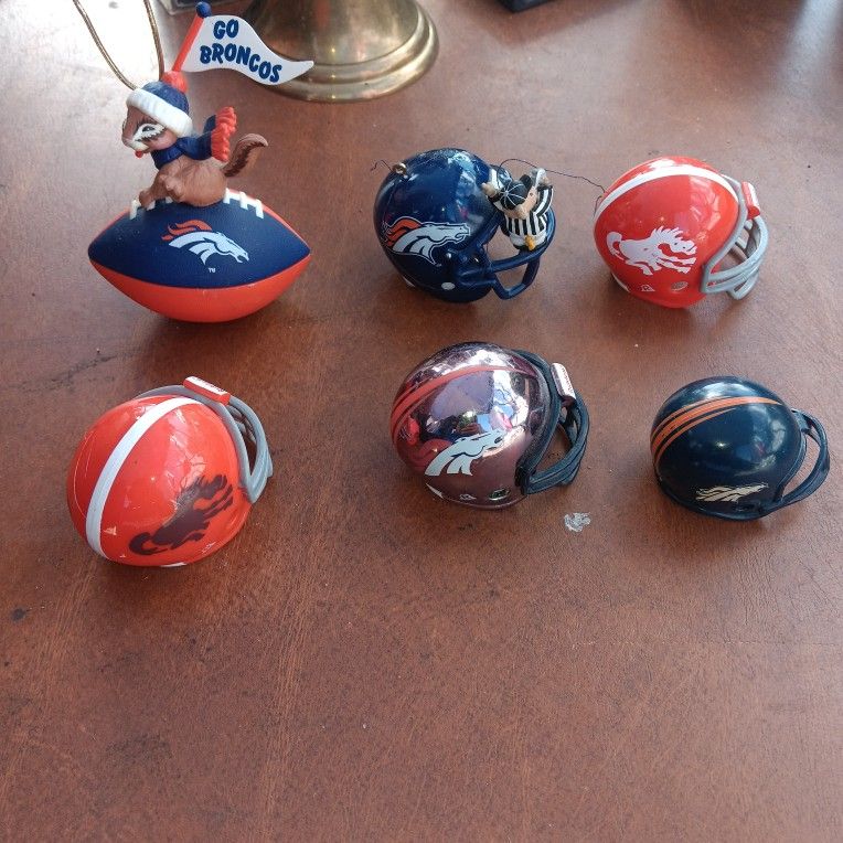 5 Riddell Denver Broncos 2" pocket pro football helmet   & Ornament