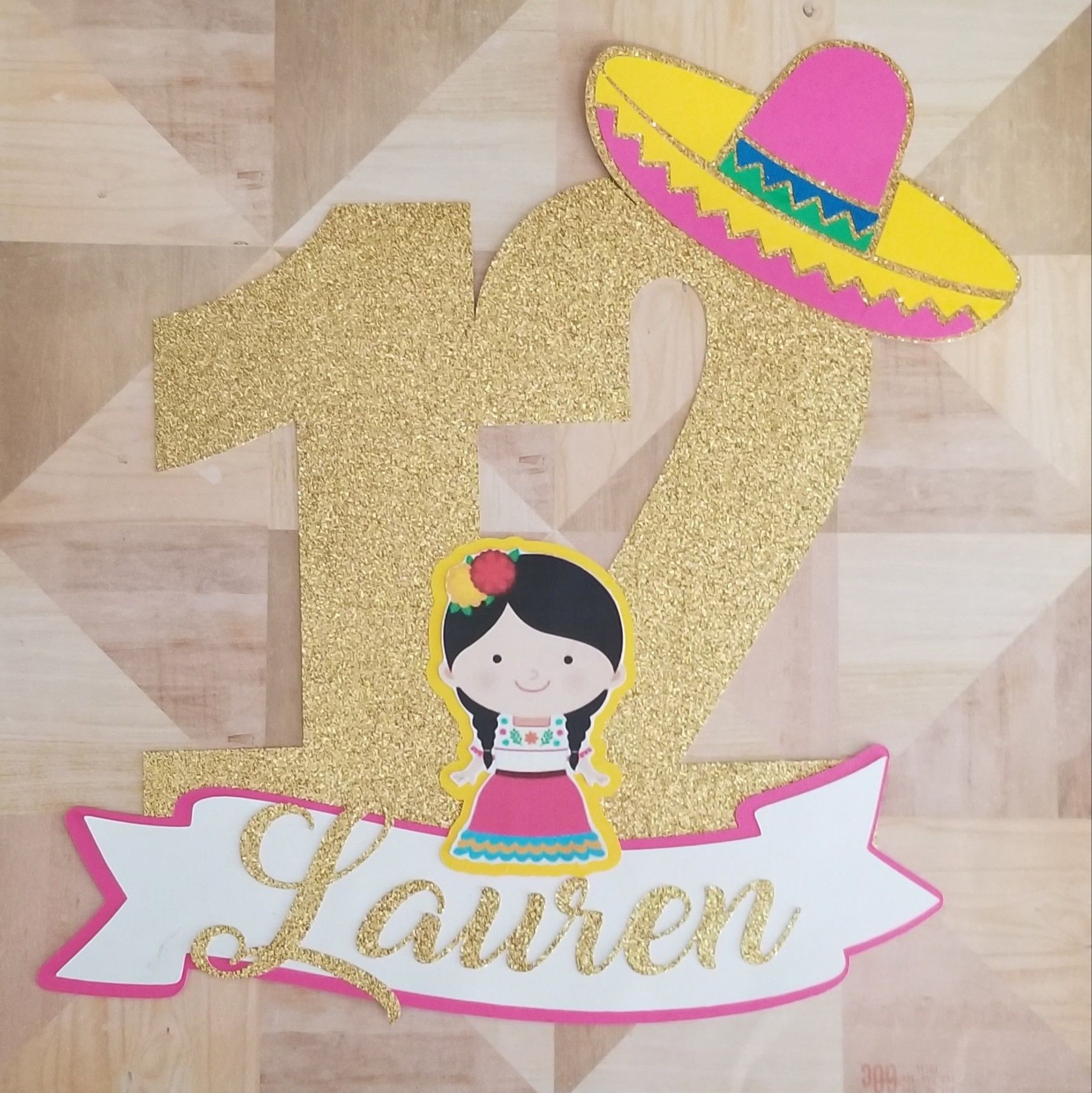 Fiesta mexicana/mexican fiesta gold glitter cake topper, centerpiece cutouts, cupcake toppers