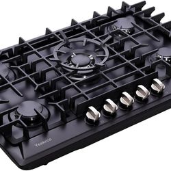 30 Inch Gas Cooktop, Built-in 5 Burners Stainless Steel Gas Stovetop Propane/Natural Gas Convertible Stove Top Dual Fuel Gas Hob (Black)

