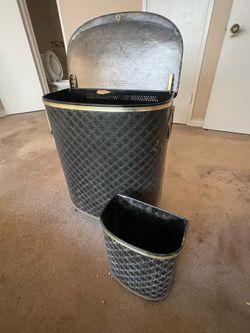 Vtg SET 2 Detecto 24” Clothes Hamper with Matching Trash Can Black