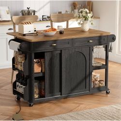 Black Kitchen Island With Storage & Drop Leaf