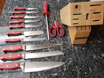 KitchenAid 12 piece knife set with knife wood block (used; all knives