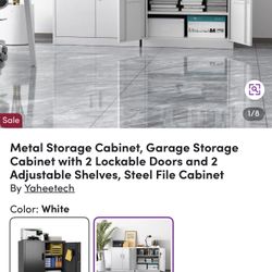 Metal Storage Cabinet, Garage Storage Cabinet with 2 Lockable Doors and 2 Adjustable Shelves 