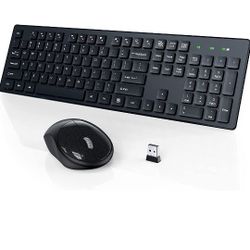 Wireless Keyboard and Mouse, WISFOX, Full Size Wireless Mouse and Keyboard Combo, 2.4GHz Silent Wireless USB;  keyboard and mouse: combo for desktop P