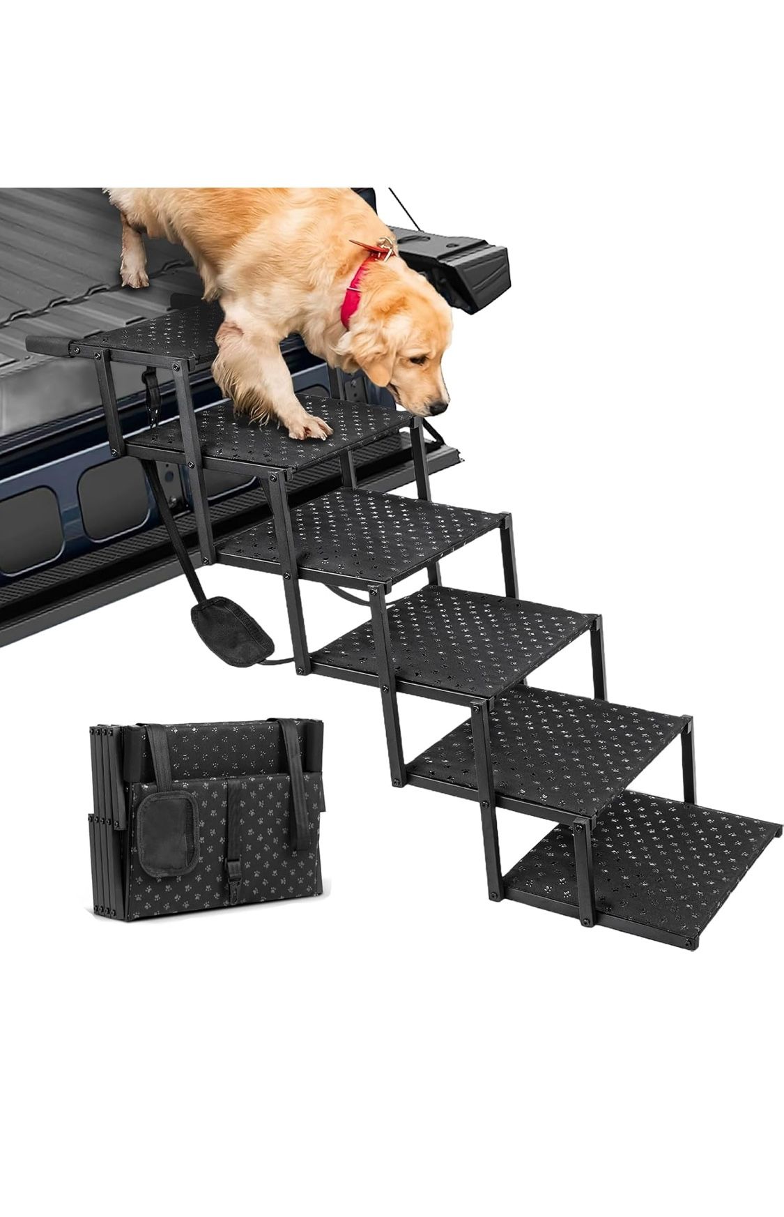 Open Box Dog Stairs|Portable Foldable Stair for Small & Large Dogs|Dog Steps for Car,Bed,Truck,SUV|Gate for Ramp Stairs|Non-Slip Surface|Support Up to