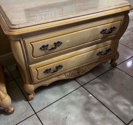 Pair Of Vintage Nightstands With Marble Top- 39”Lx20”Wx23.5”H