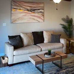 Beige Suede Couch w/ Big Comfy Pillows