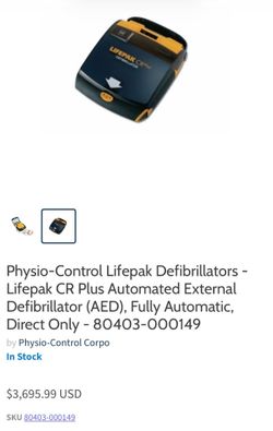 Physio Control Lifepak CR Plus defibrillator - like new never used