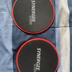 Synergee Core Sliders. Dual Sided Use on Carpet or Hardwood Floors. Abdominal Exercise Equipment