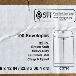 NEW! Box Of 99 Mead Mailing Envelopes Letter Heavy-Duty Gum Seal Clasp Closure