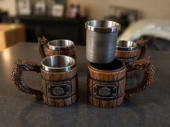Official Dungeons & Dragons Dragon Tankard Set (4) NEW | Stainless Steel | D&D Collectible