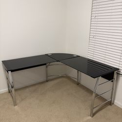 62"W L-Shape Corner Desk, Black/Chrome