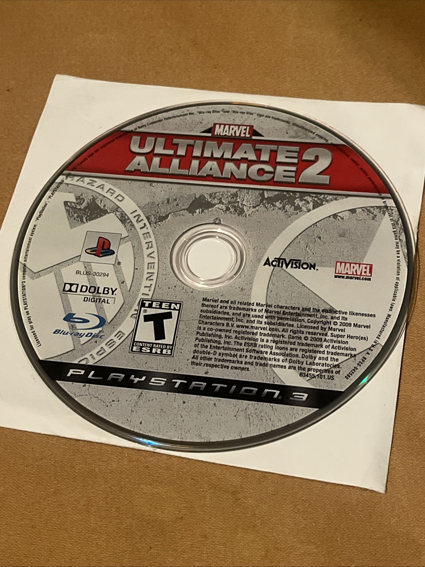 Marvel: Ultimate Alliance 2 (Sony PlayStation 3, 2009) PS3 Disc Only Tested