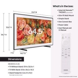 Like New SAMSUNG 65-Inch Class QLED 4K The Frame LS03B Series, Quantum HDR, Art Mode, Anti-Reflection Matte Display, Smart TV w/Alexa Built- In