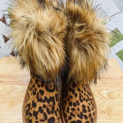 Fur Collar Warm Leopard Booties