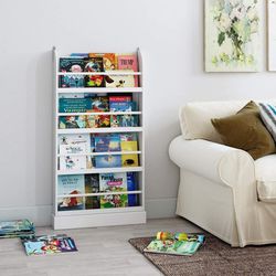 4 Tier Kids Bookshelf, Wall Storage Bookshelf Organizer for Playroom Kids Room, White Finish