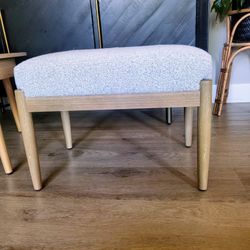 Boucle Upholstered Wood Ottoman