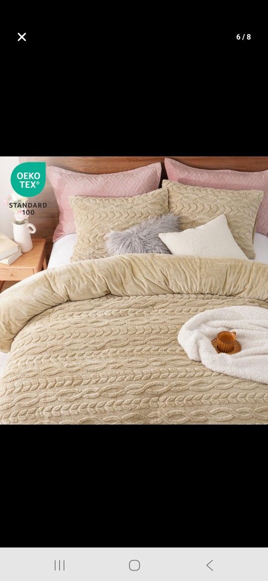 PHF Fluffy Sherpa Fleece Twin Comforter Set, 2 Pieces Warm Fuzzy Soft Bedding for Winter, 3D Tufted Flannel Plush Shaggy Bed Set.