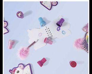 Unicorn mini notebook feather pen stamper