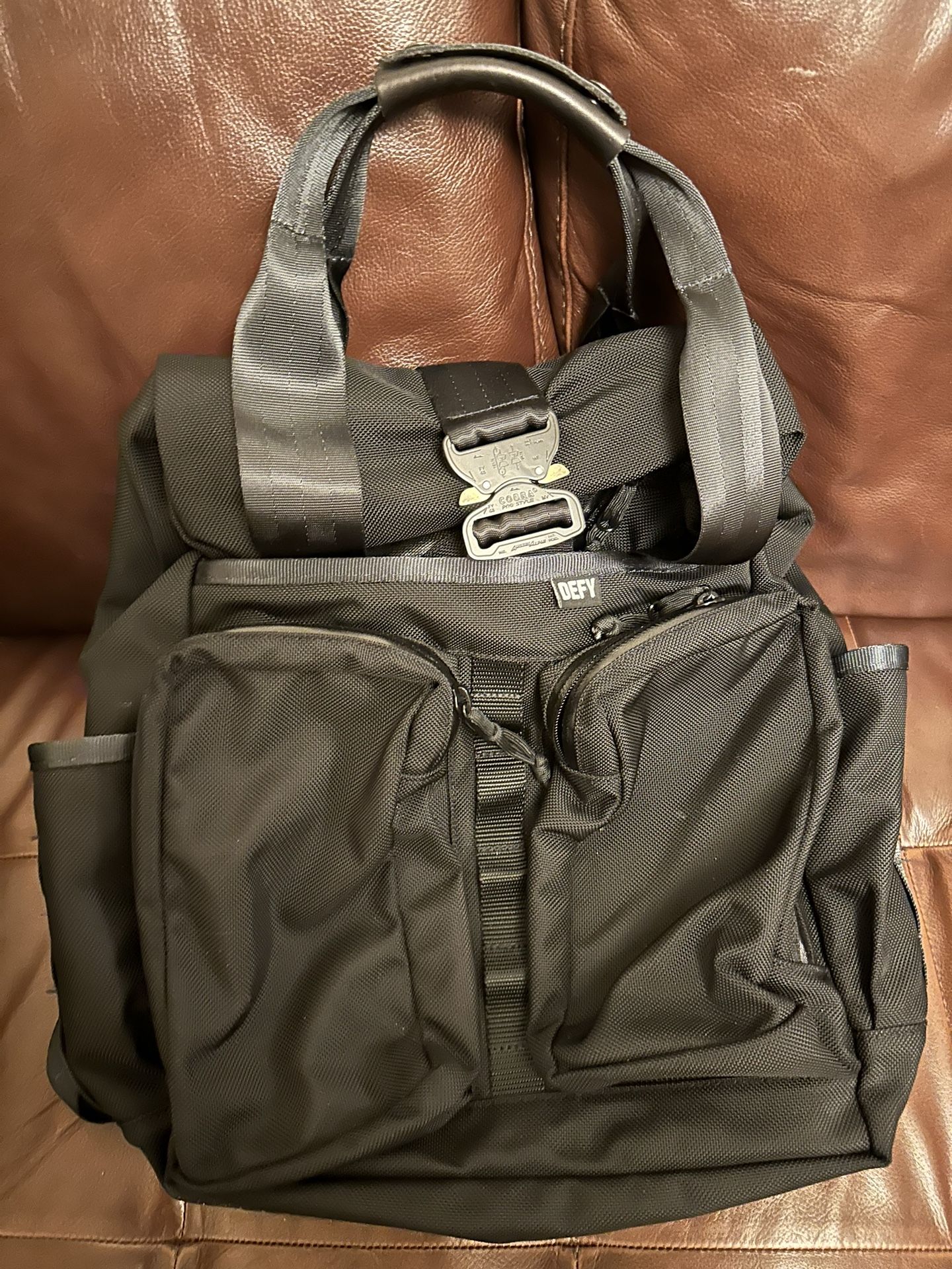 Defy Bag VERBOCKEL 'DAY PACK' ROLL TOP BACKPACK 2.0 BALLISTIC NYLON w/  Leather Grip
