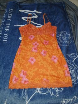 SHIEN orange Mini Dress pink floral pattern size M