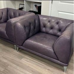 MUSE Set of 2 Purple Genuine Leather Accent Chairs