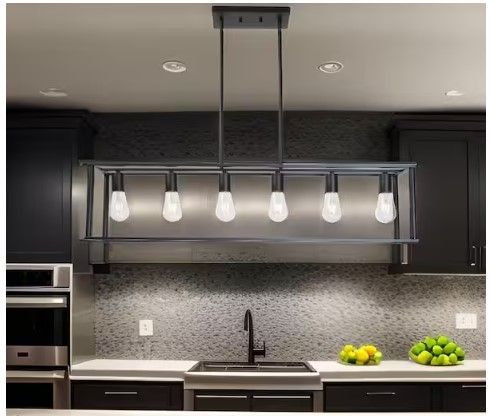 NEW IN BOX - 41 in. W 6-Light Black Modern Farmhouse Pendant Lighting Kitchen Island Metal Cage Ceiling Light Fixture, E26, No Bulbs