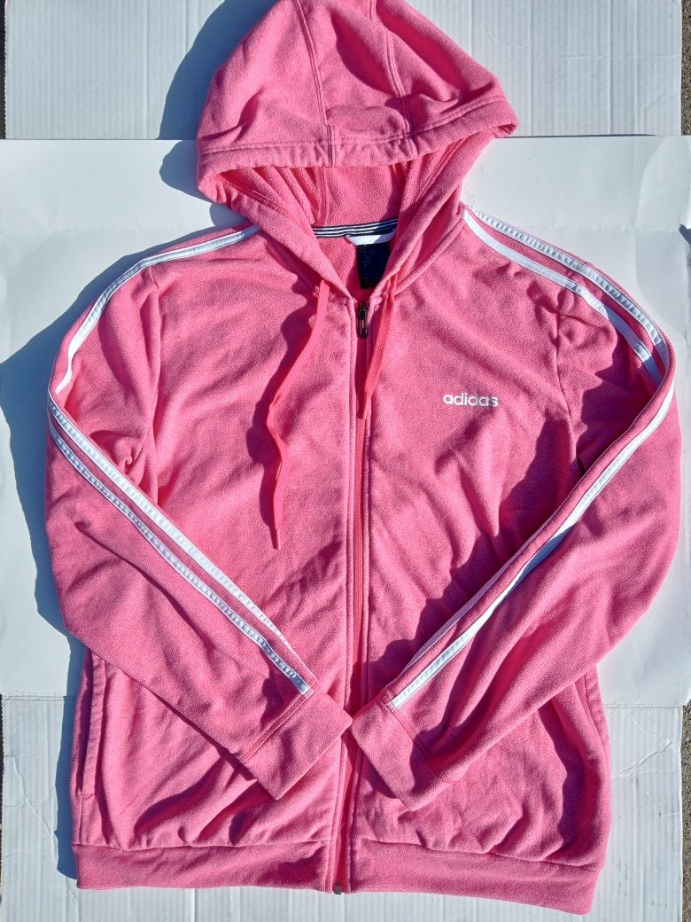 Women's Adidas Pink Long Sleeve Hooded Jacket Size XL