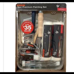 8-Piece Metal Trayl Shed Resistant White Woven Paint Applicator Kit