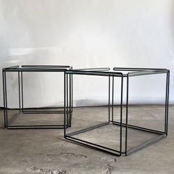 Pair of Vintage Max Sauze Isoceles Glass & Steel Side Tables