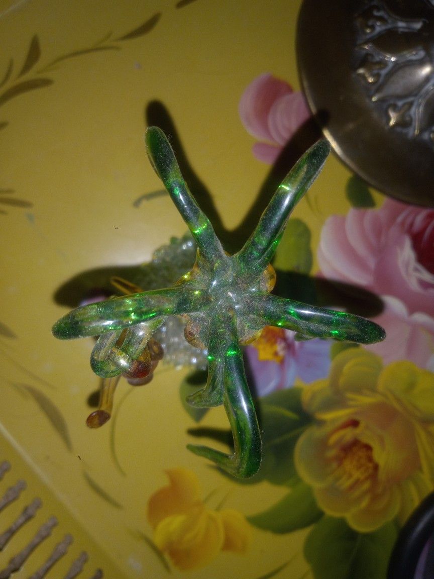 Hand Blown Colored Glass Monkey Hanging In Palm Tree 10 In Tall
