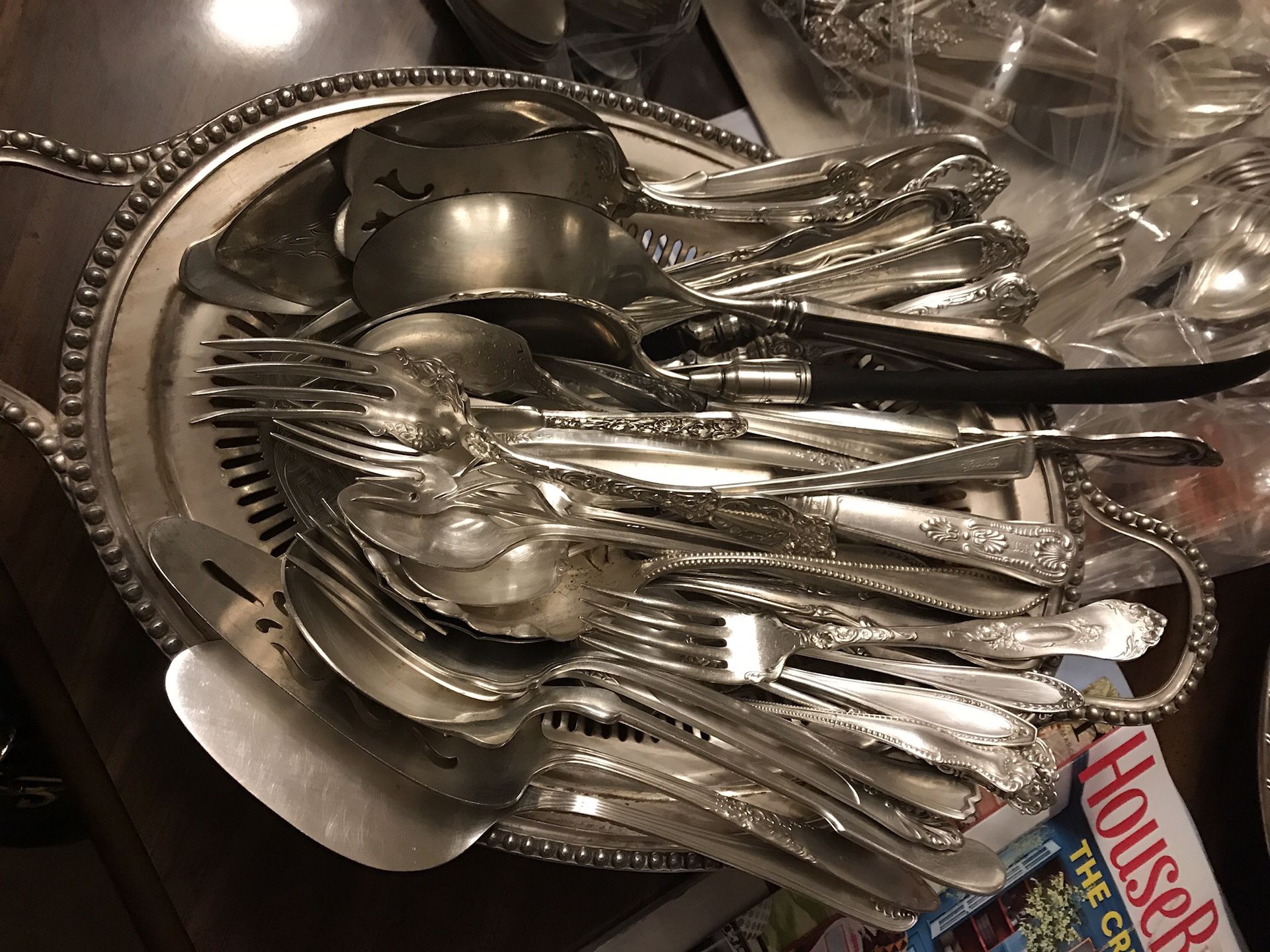 Silverware/flatware ..Assorted vintage silver plated serving pieces