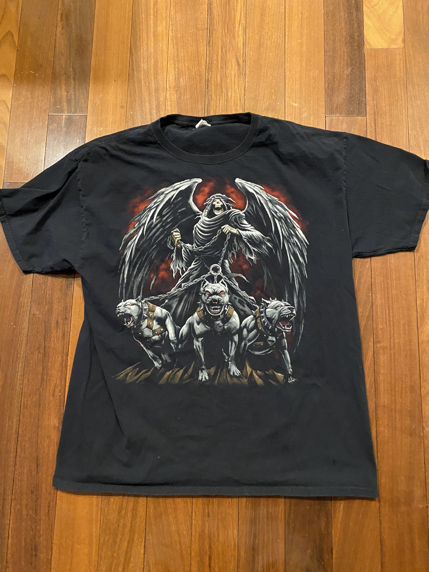 Y2K Vintage Grim Reaper skeleton Pitbull evil hell Shirt