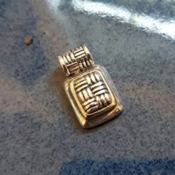 18K GOLD & STERLING SILVER Pendant Basket Weave 7/8" NWT Vintage 1970's