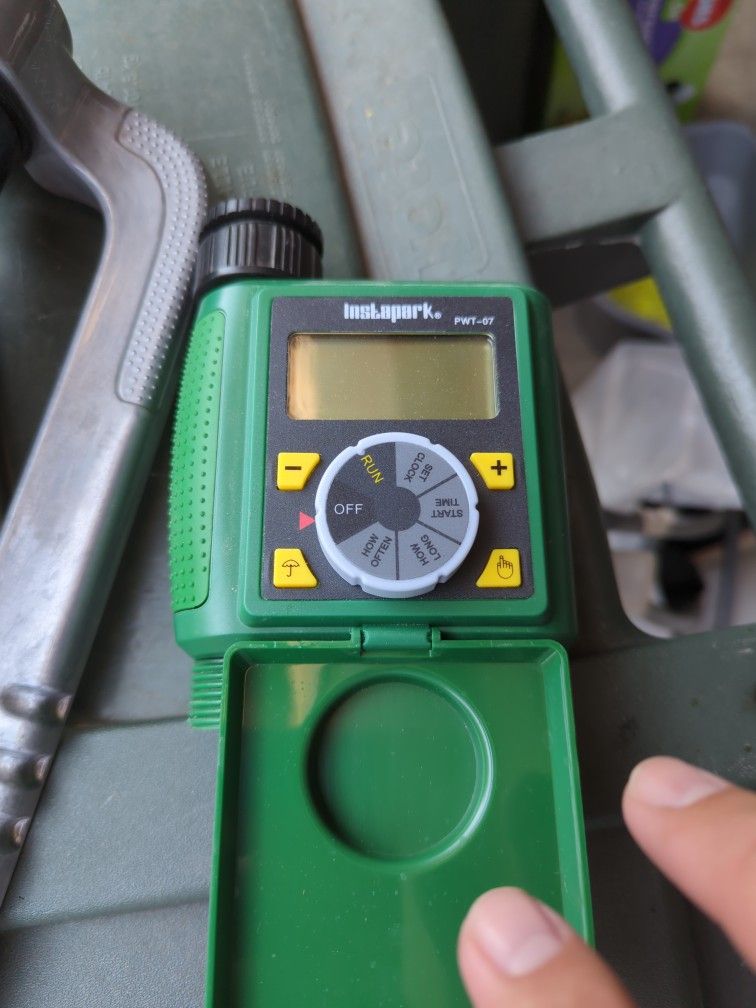 instapark pwt-07 Outdoor Waterproof Digital Programmable Single OutletAutomatic On Off Water Faucet Hose Timer with Rain Delay and Manual Control Gree