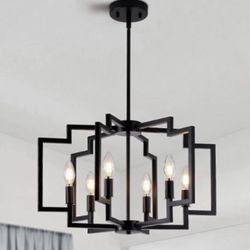 6-Light Black Modern Chandelier, Geometric Metal Modern Industrial Pendant Light