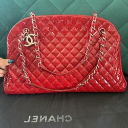 auth Chanel Large Just Mademoiselle Bowling Bag Red Patent Calfskin Leather, new