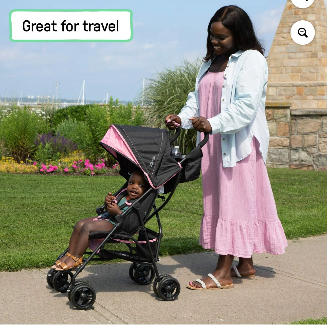 Summer by Ingenuity 3D Mini Lightweight Umbrella Stroller, Compact Fold, Recline, Canopy, Up to 45 pounds, Convenience Stroller for Travel, Pink