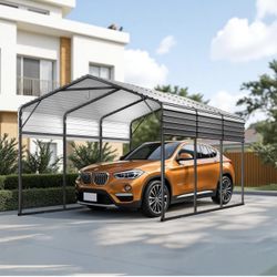 10x15FT Heavy Duty Metal Carport with Galvanized Steel Roof - All-Weather Car Shelter for Cars, Trucks, Boats, Reinforced Frame, Enhanced Base, Metal 