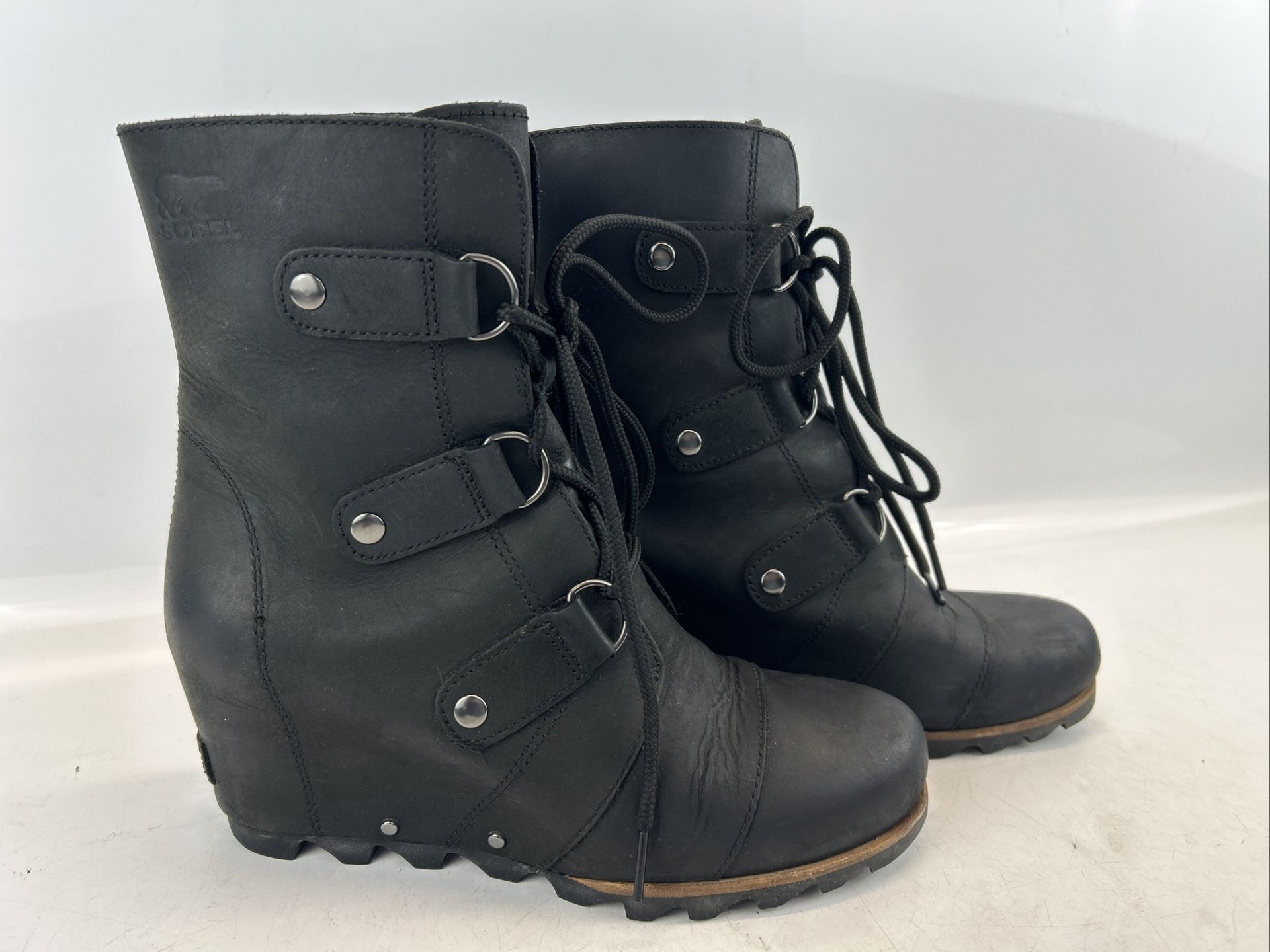Sorel Joan Of Arctic Hidden Wedge Mid Boot •Women 5.5• Leather Waterproof Black