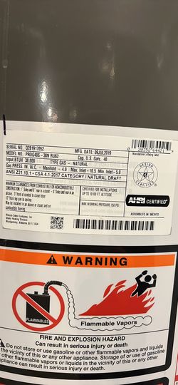 Ruud Hotwater tank, 40gallon, MFG date: JULY 2019, PN: PROG40S-38N RU62 for  Sale in Canton, MA - OfferUp