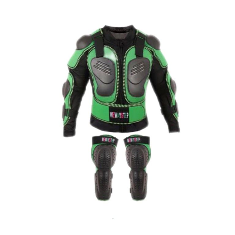 Kids Dirt Bike Armor Suit – Motocross Jacket with Spine Chest Protector & Knee Shin Guards (Alpha, XXS, Green, US Size)