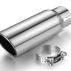 Wabuiltown Exhaust Tip 3" Inlet 4" Outlet 12" Long, High Performance Stainless Steel, Rustproof Polished Finish, Rolled Angle Cut, Clamp-On Diesel Tai