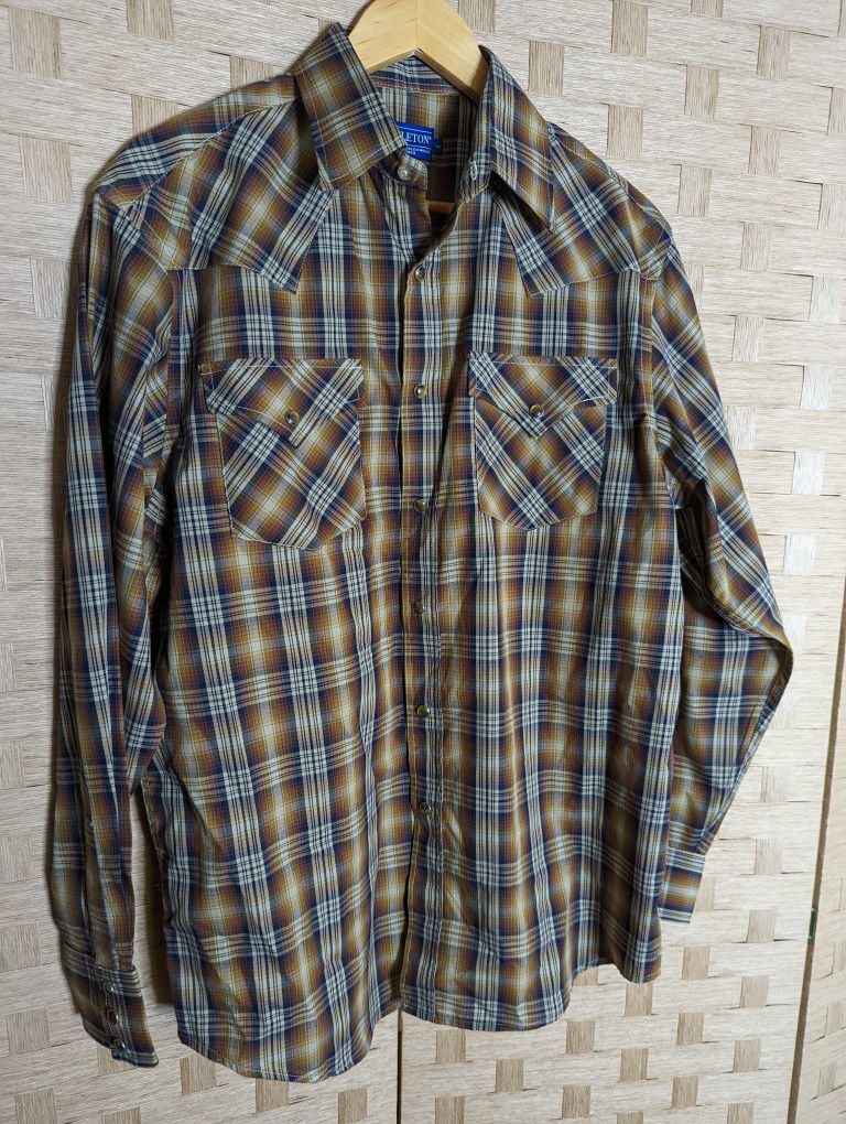 Pendleton Men's Pearl Snap Front Western Plaid Long Sleeve Shirt Size Medium 