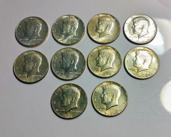 LOT OF (10) NICE SILVER KENNEDY HALF DOLLAR COINS TO COLLECT- 1964-65-66-67-68