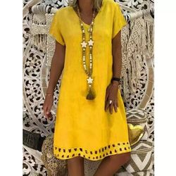 Yellow short linen dress